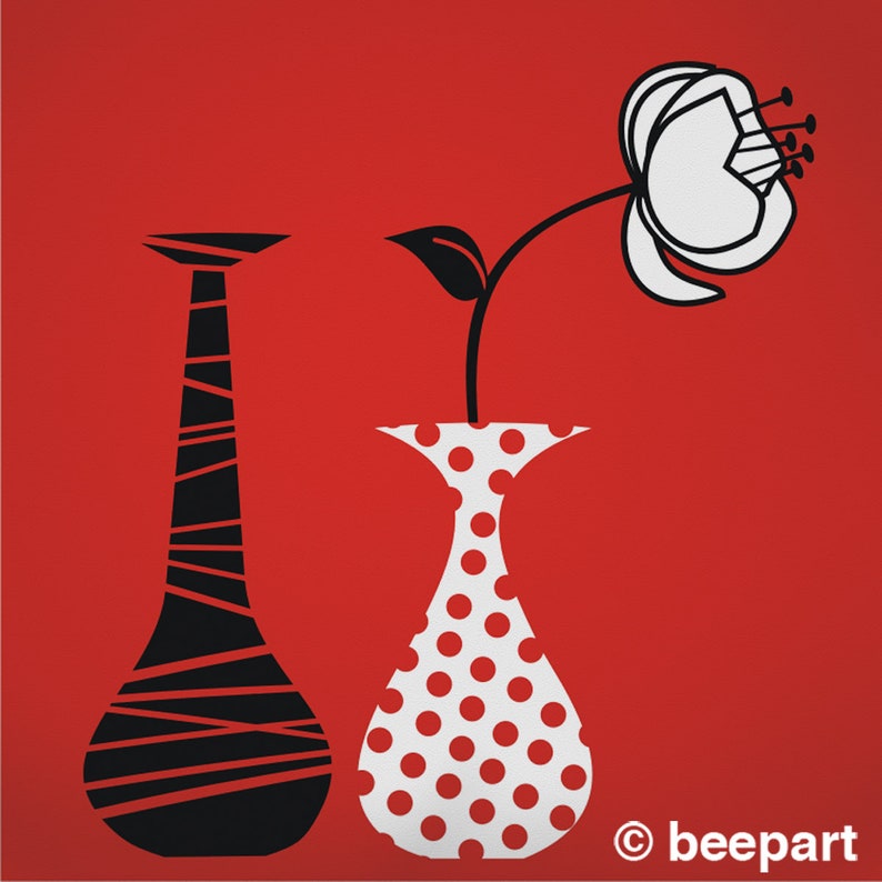 Mid Century Flower Wall Decal Funky Vase and Flower Wall Etsy