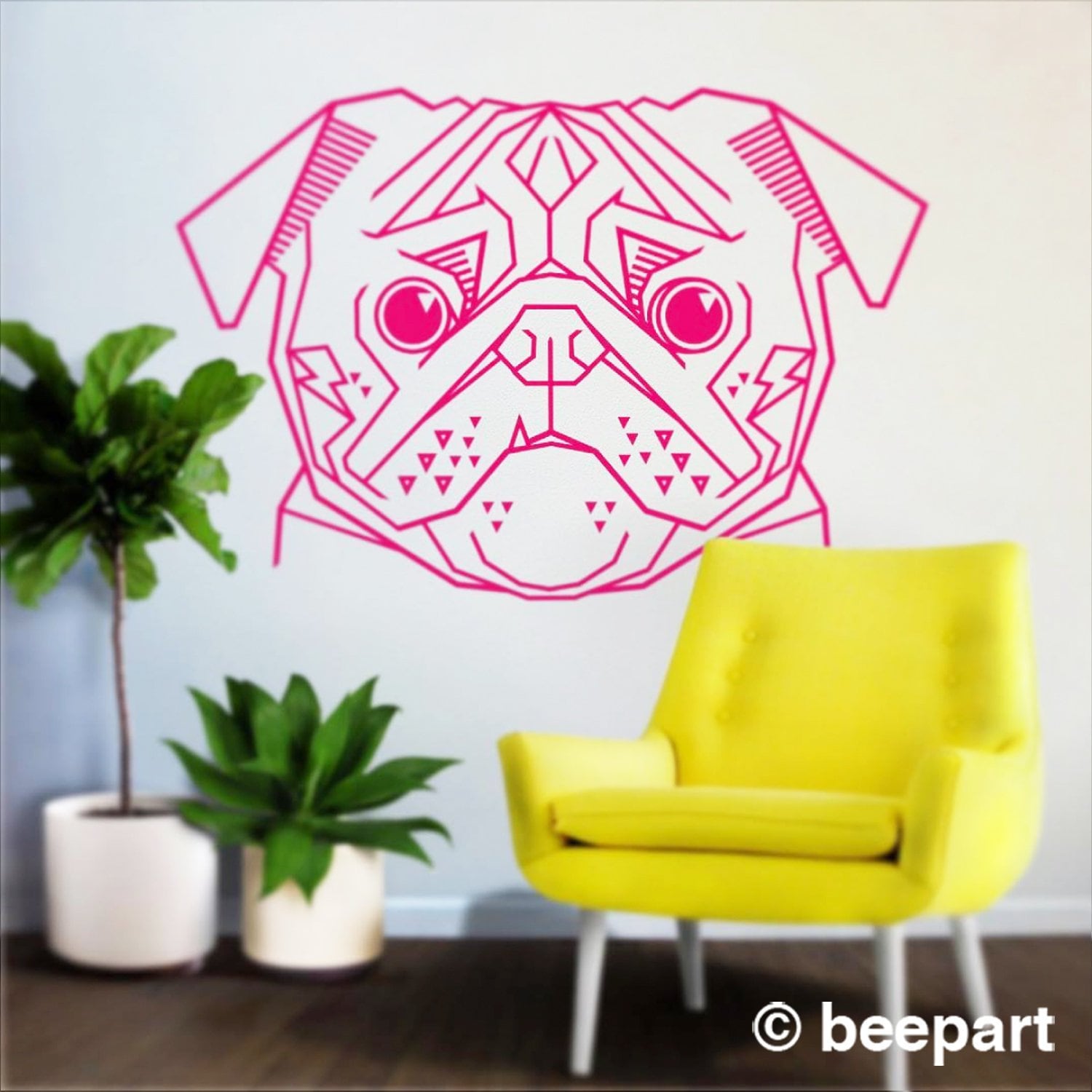 Pug Wall Decal Geometric Abstract Dog Sticker Cute Pug Wall Decal Geometric Abstract Dog Sticker Cute