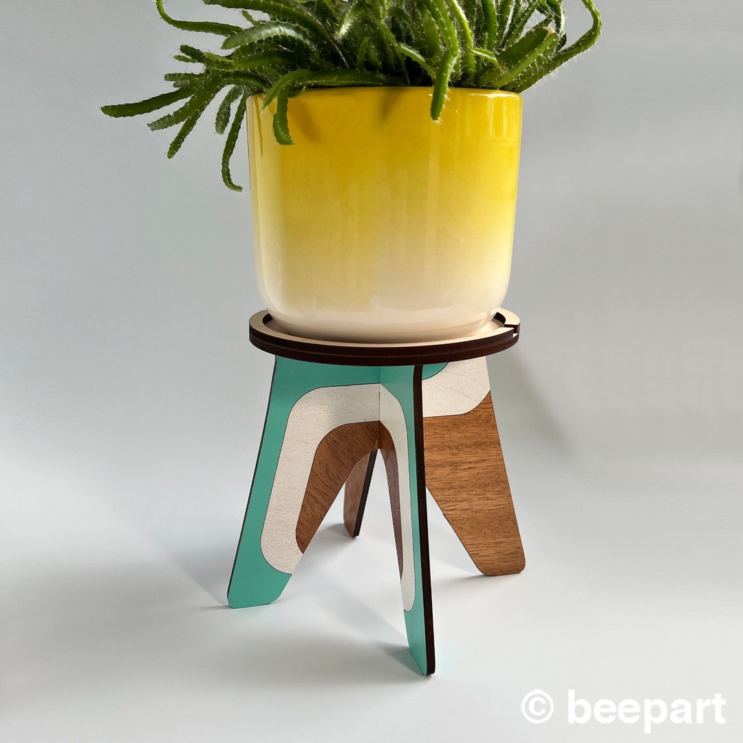 Wood Plant Stand for House Plant 70s Design Wood Plant Holder for