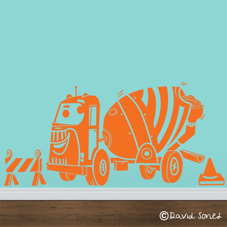 vinyl wall decal construction equipment Spinning Cement Etsy