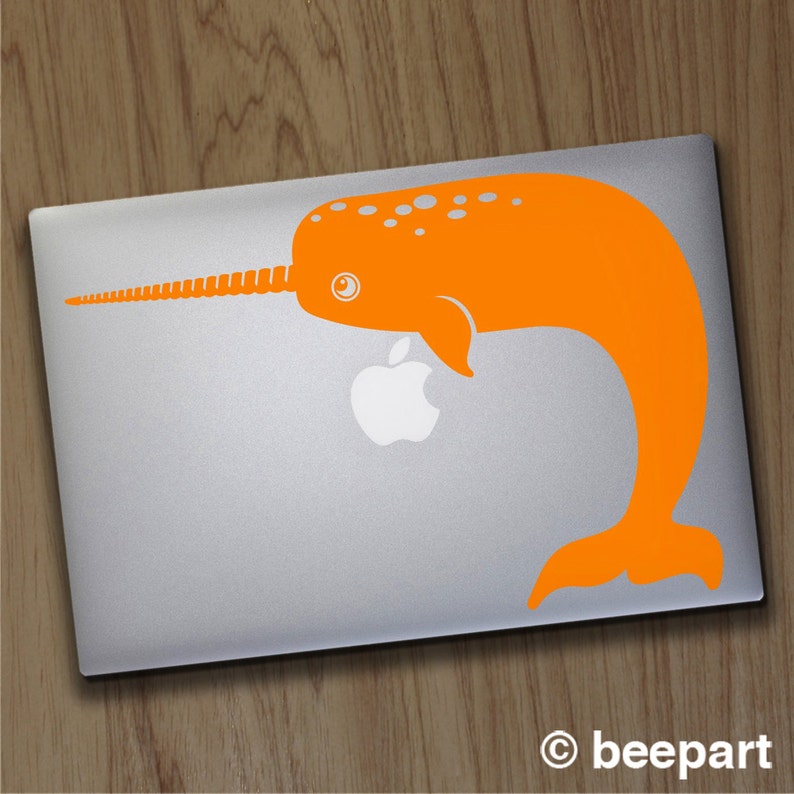 Narwhal laptop decal narwhal MacBook decal, cute animal laptop decal, animal sticker, nautical sticker image 3