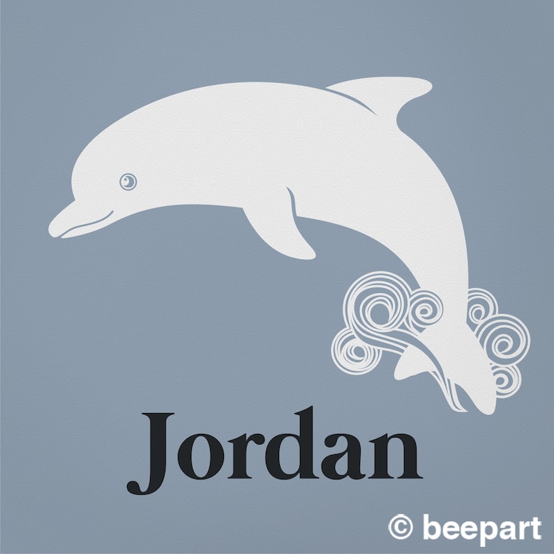 Dolphin wall decal custom name decal, cute animal art, nursery decor, kids room, undersea animals White