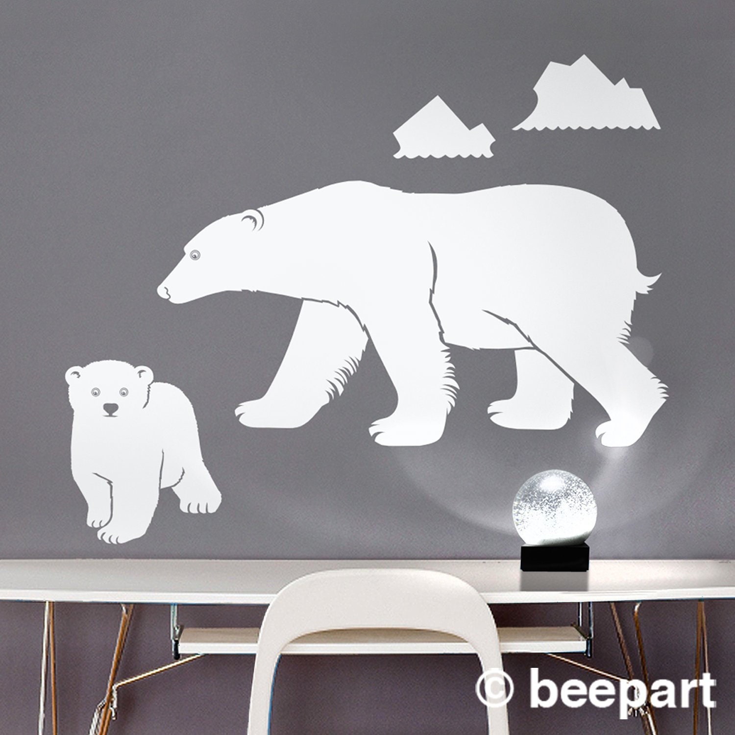 polar bear wall decal, mother bear sticker, bear cub sticker, arctic animal  decor, bear decal, nursery decor, kids room art