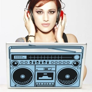 Boombox laptop decal- vintage 80s boombox, retro cassette player, macbook decal