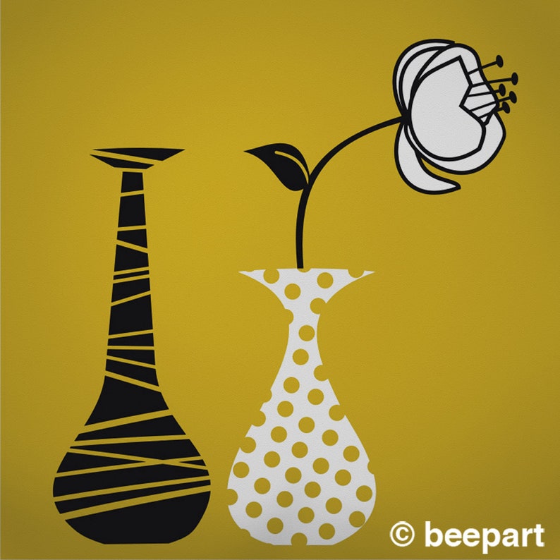 Mid Century Flower Wall Decal Funky Vase and Flower Wall Etsy