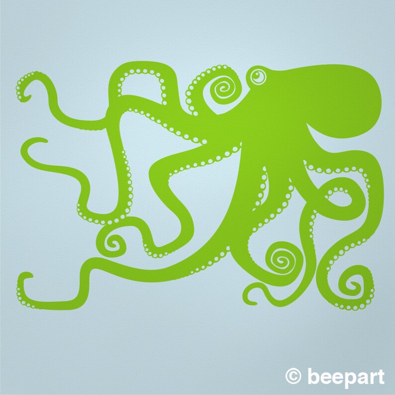 Octopus wall decal octopus wall art, animal art, octopus art, marine life decor, cute animal art, baby girl nursery, baby boy nursery lime green