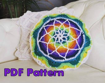 Vibrant Crochet Mandala Pillow Case