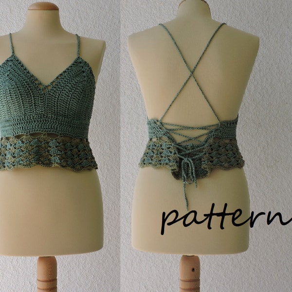 Ocean breeze crochet top with bustle lace up back -pattern