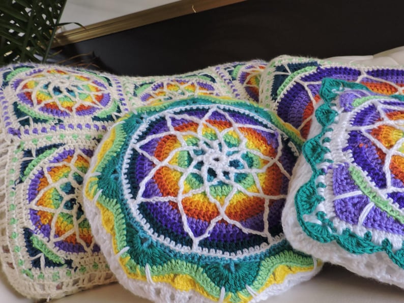 Stained Glass Boho Crochet Pillow Case Etsy UK