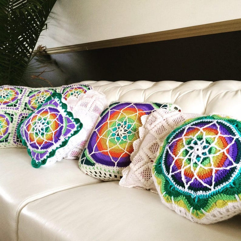 Stained Glass Boho Crochet Pillow Case Etsy UK