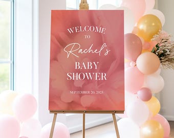 Personalisiertes Babyparty-Willkommensschild auf Leinwand - Rosa Blumen-Baby-Dusche-Dekor für Mädchen - Individuell bedrucktes Schild mit Name & Datum