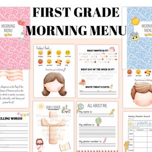 Erste Klasse Homeschool Morgenmenü, Homeschool Morgenmappe, Morgenmenü Printables
