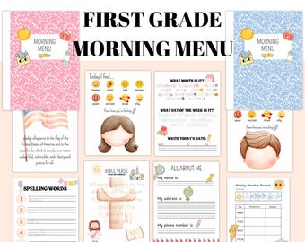First Grade Homeschool Morning Menu, Homeschool Morning Binder, Morning Menu Printables