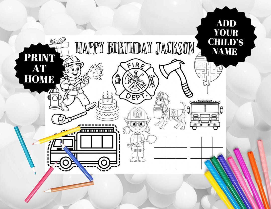 Personalize Fire Truck Birthday Coloring Page, Editable Birthday ...