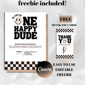 One Happy Dude First Birthday Invitation Template, Editable, one cool dude invite, boys first birthday, smiley face invitation, cool dude