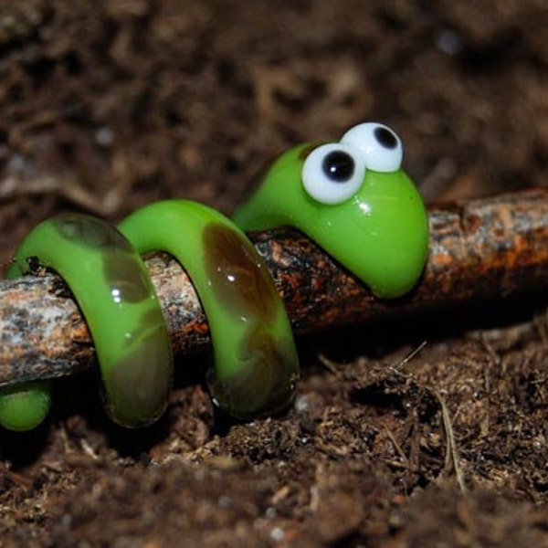 Glass Snake Dreadlock Bead -   Green with brown spots