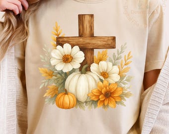 Boho Rustic Floral Pumpkin Cross Fall Jesus, Autumn Pumpkin Floral, Retro Fall Png, Fall Cross Pumpkins, Fall Christian Png, Autumn Pumpkin
