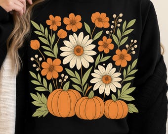Floral Pumpkin Fall svg, Flower Pumpkin design, Aesthetic Fall Graphic design, Pumpkin Patch SVG, Boho Pumpkin png, Vintage Fall graphic