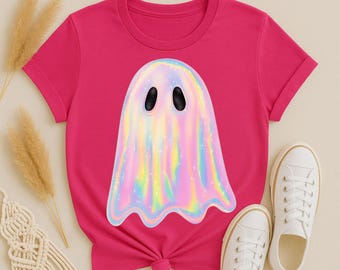 Fantasma holográfico pastel PNG, Halloween iridescente PNG, Fantasma iridescente PNG, Fantasma rosa de Halloween, Fantasma feminino, Design de camiseta fantasma fofa