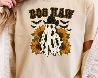 Boo Haw png, Funny Ghost Cowboy Design, Western Halloween png, Spooky Fall, Country Girl Graphic png, Retro Western Style