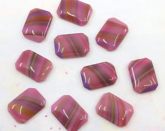 Vintage German Glass Jewels, Raspberry Pink Glass Jewels, Rainbow, 18x13mm Octagon, 2 pieces