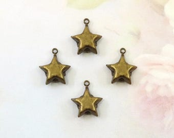 Brass 12mm Settings, Star Shaped, Antiqued Brass, 1 ring, 4 pieces