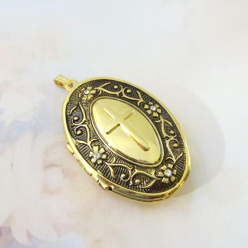 Cross Locket, Religious Locket, Christian Jewelry, Vintage Brass Locket ...