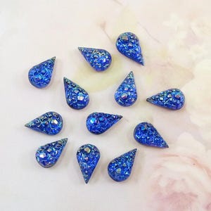 Vintage West German Sugar Glass Jewels, RARE Rhinestones, Blue Purple, 13x8mm Pear Shape, 4 pieces