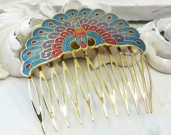 Vintage Cloisonne Peacock Hair Clip Cloisonne Hair Clip - Etsy main image 4
