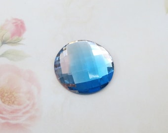 Vintage West German Glass Cabochon, Aquamarine Light Rose Glass Cab, 30mm round, 1 piece