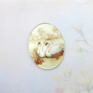 Cabochão de cisnes da Alemanha Ocidental Vintage, cisne branco, vidro espelhado vintage, 40 x 30 mm, 1 peça