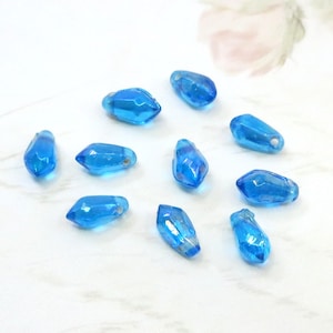 Cuentas de cristal checo vintage en forma de lágrima, años 40, lustre Vitrail AB azul aguamarina oscuro, 12 mm (10 unidades)