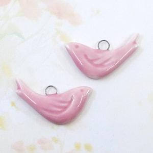 Porcelain Bird Pendant Charm, Pink Bird, 30mm 2 pieces