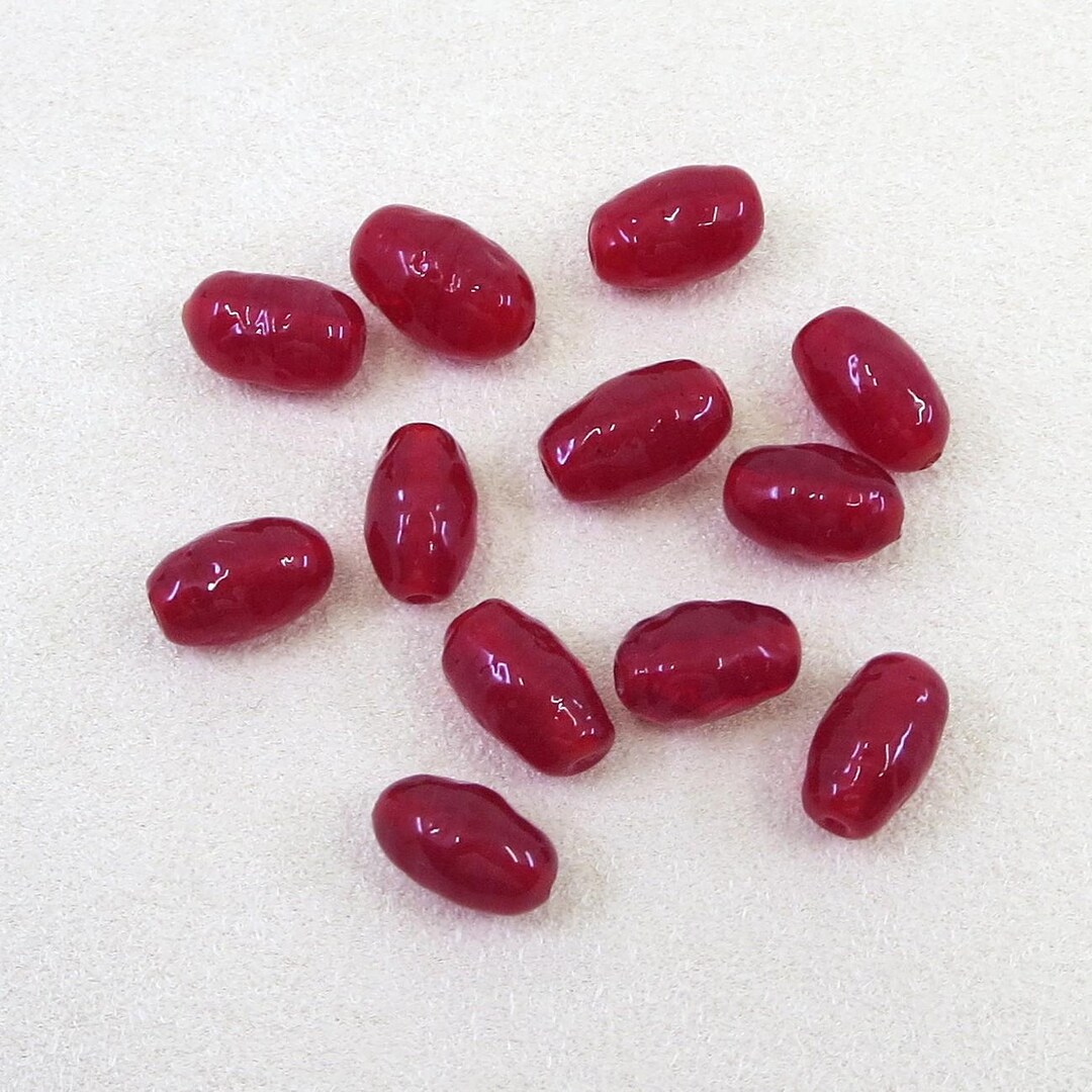 Vintage Handmade Japanese Glass Beads, Vintage Cranberry Red Dimpled ...