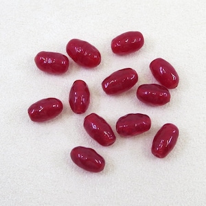 Vintage Japanese Glass Beads, Cranberry Red Dimpled, 12 Pieces (9-10mm)