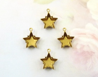 Brass 12mm Settings, Star Shaped, Raw Brass, 1 ring, 4 pieces