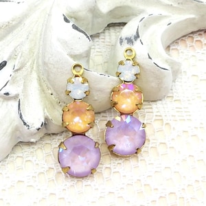 Swarovski Layered Crystals, Austrian Crystal Drops, Triple Layer, Earring Dangles, 23mm, 2 pieces