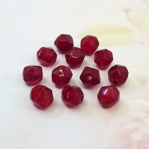 Vintage Glass English Cut Beads, Ruby Red, Rough Cut Glass Beads, 6mm, 12 pieces