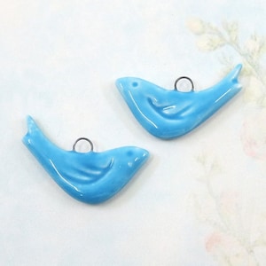 Porcelain Bird Pendant Charm, Turquoise Blue Bird, 30mm 2 pieces