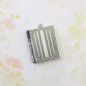 Book Locket, Brass Flower Locket, Antiqued Sterling Silver, US Made, 1 piece