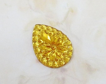 Vintage Topaz Teardrop Glass Jewel, 25x18mm Glass Cabochon, 2 pieces