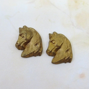 Vintage Brass Horse Head, Rare 1940s Brass, 18x14mm, 2 pieces