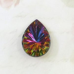 Vintage West German Glass Jewel, RARE Vitrail Glass, 25x18mm Pear Shape, 1 piece