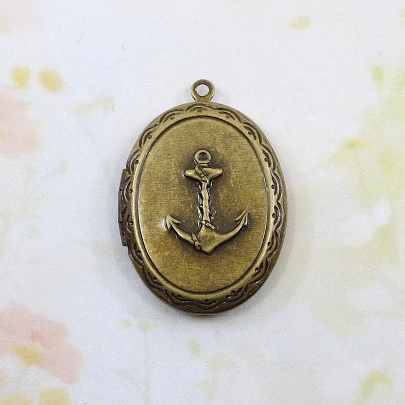 Anchor Locket, Antiqued Anchor Locket, Brass Oval Locket, 1 Piece - Etsy