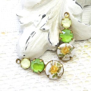 Swarovski Layered Crystals, Austrian Crystal Drops, Triple Layer, Vintage Yellow Rose Cameo, Earring Dangles, 23mm, 2 pieces
