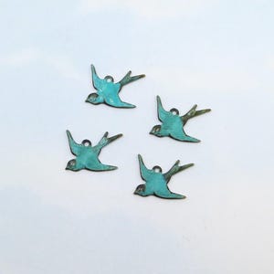 Brass Bird Charm, Blue Bird Charm, 1 Ring, 18mm, 1 piece
