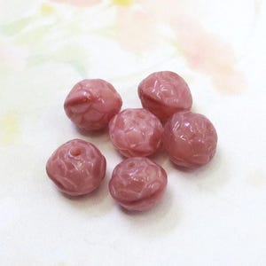 Vintage Japanese Molded Rose Glass Beads, Rose Pink, 8mm, 6 pieces