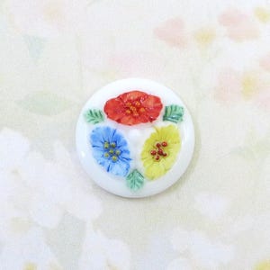 Vintage German Glass Cabochon, Vintage Hand Painted Flower Cab, 18mm, 1 piece
