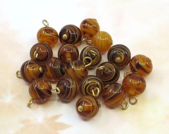Vintage Haskell Glass Beads, Japanese Golden Honey Swirl Glass Beads, 9-10mm, 6 pieces