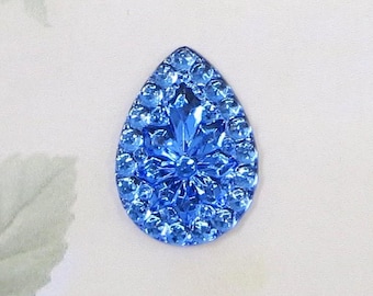 Vintage Teardrop Glass Jewel, 25x18mm Glass Cabochon, Sapphire Blue, 2 pieces